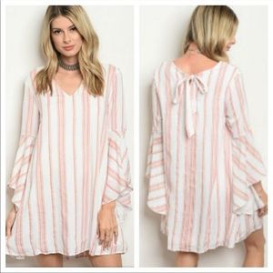 🎉Love Riche striped bell sleeve tie back tunic shift dress C-16